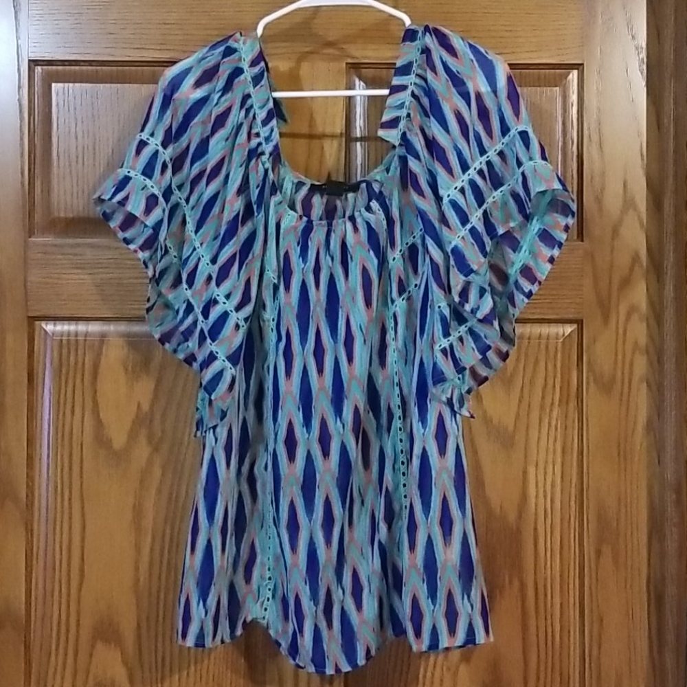 Nine West Turqoise and Coral Blouse